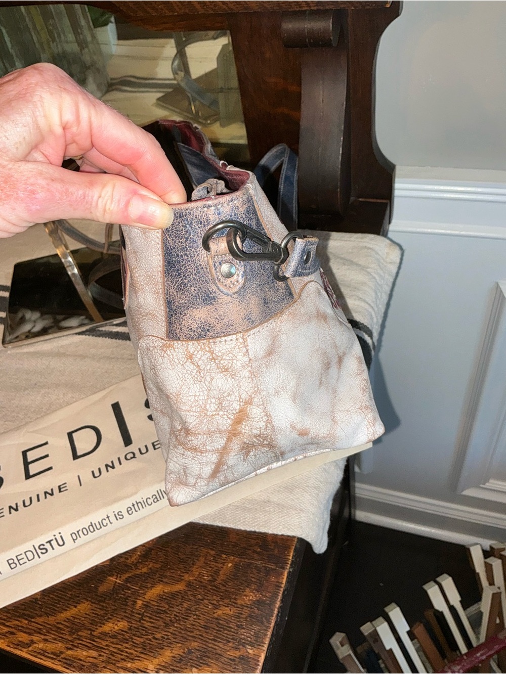 NWT Bed Stu Hyperbolic Shoulder Bag Handbag Americana Lux Red White Blue $235 - Picture 8 of 15